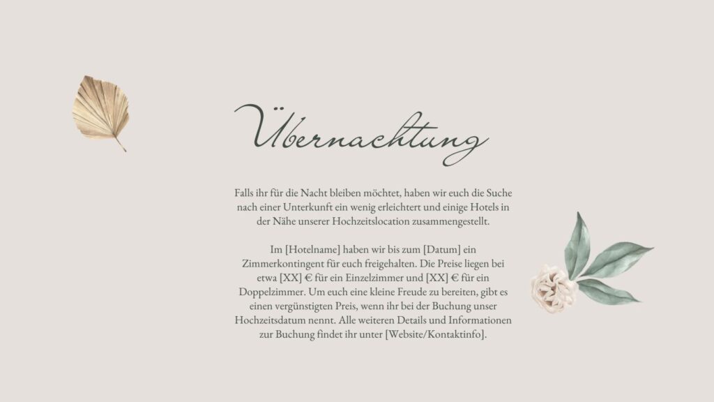 Hochzeitseinladung mit Übernachtung selbst zahlen ein Text